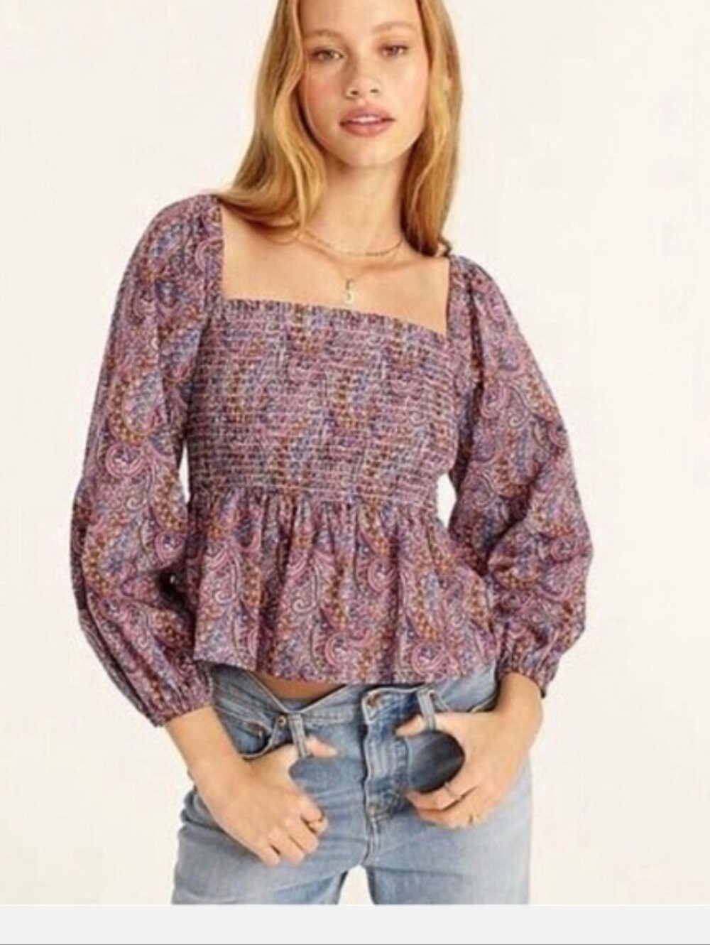 J.CREW x LIBERTY Puff-Sleeve Smocked Top  Liberty Arts Tropical Prince Print Xxs